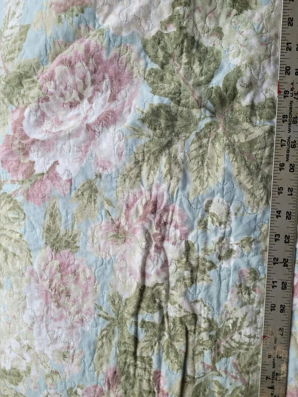 Waverly Floral Quilted Standard Pillow Sham Blue Pink Green 20x27